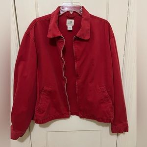Gap red denim trucker jacket, size large.